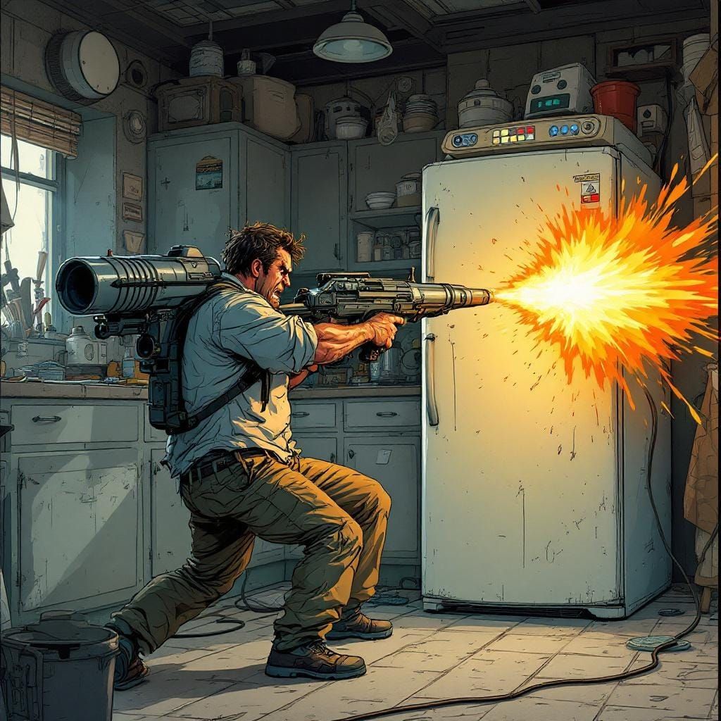 Man Attacks Refrigerator with Rocket Launcher