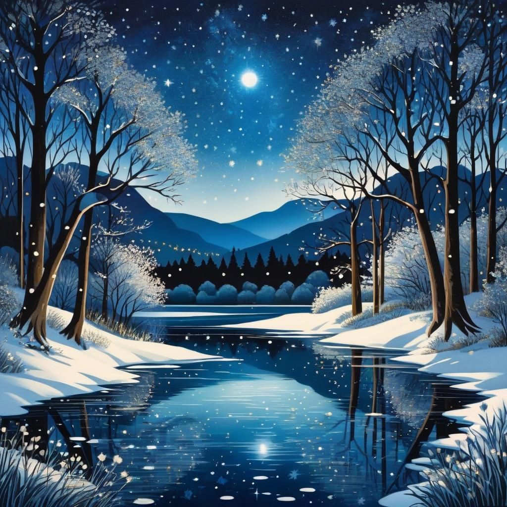 Starry Night Reflection on Sparkling Lake