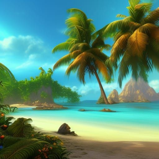 Lush Tropical Beach Concept Art in 8K