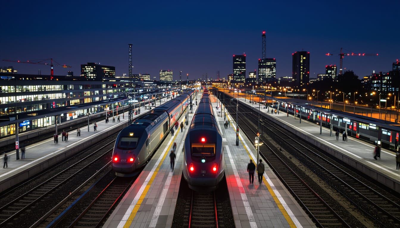 Night View of Modern Train Station in Urban Photography Styl...