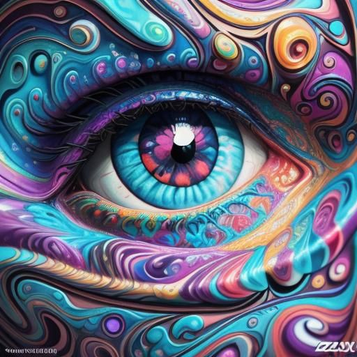 Glowing Gemstone Eyeballs in Abstract Landscape