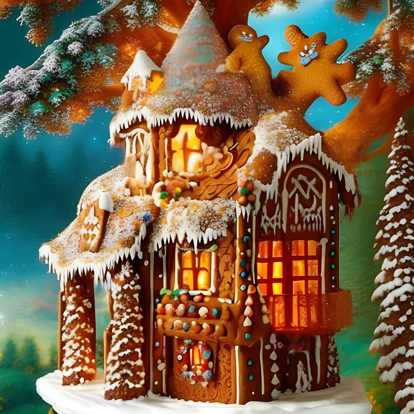 Ethereal Gingerbread Treehouse with Sugared Details