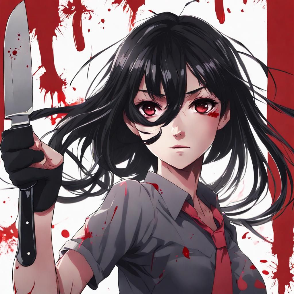 Yandere Woman with Knife in Anime Style