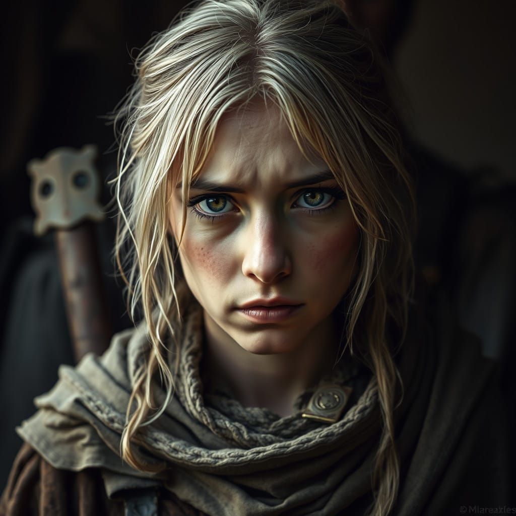 A Somber Medieval Beggar with a Haunting Gaze