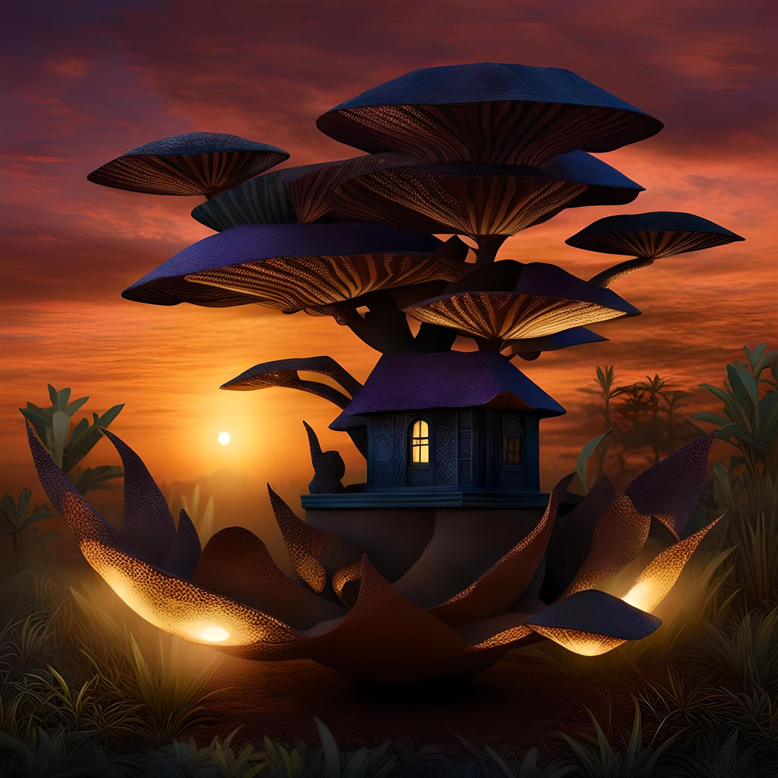 Dreamy Sculptural Figures Soaring in Night Sky