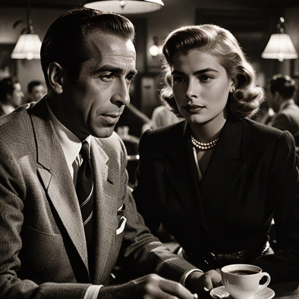 Iconic Film Noir Cafe Scene in Black and White