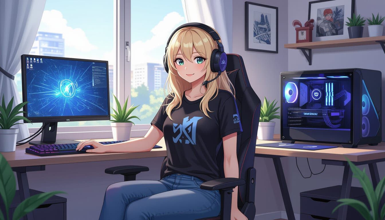 Anime Gamer Girl in 3D Rendered Style
