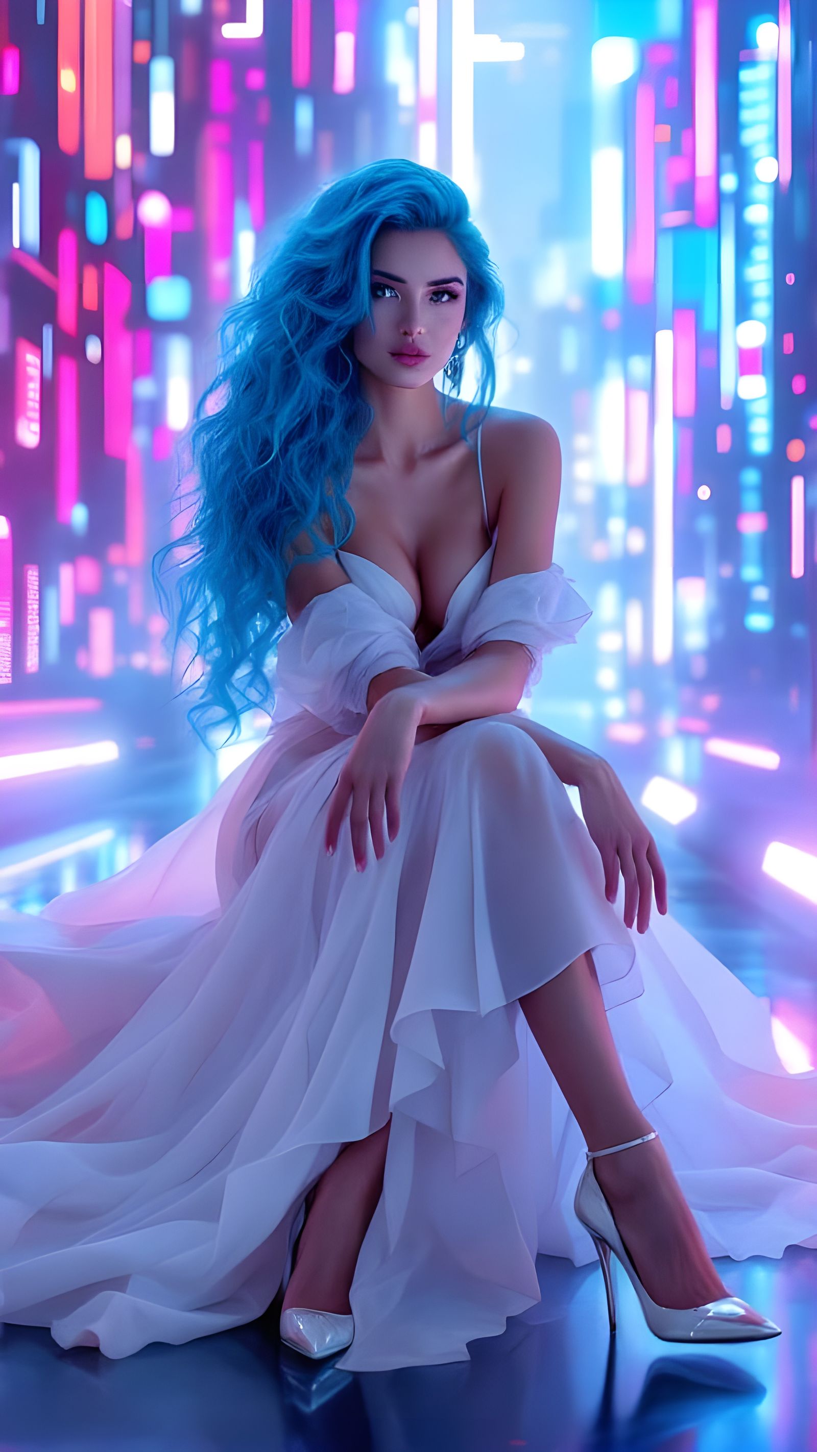 Cyberpunk Beauty in Neon Cityscape