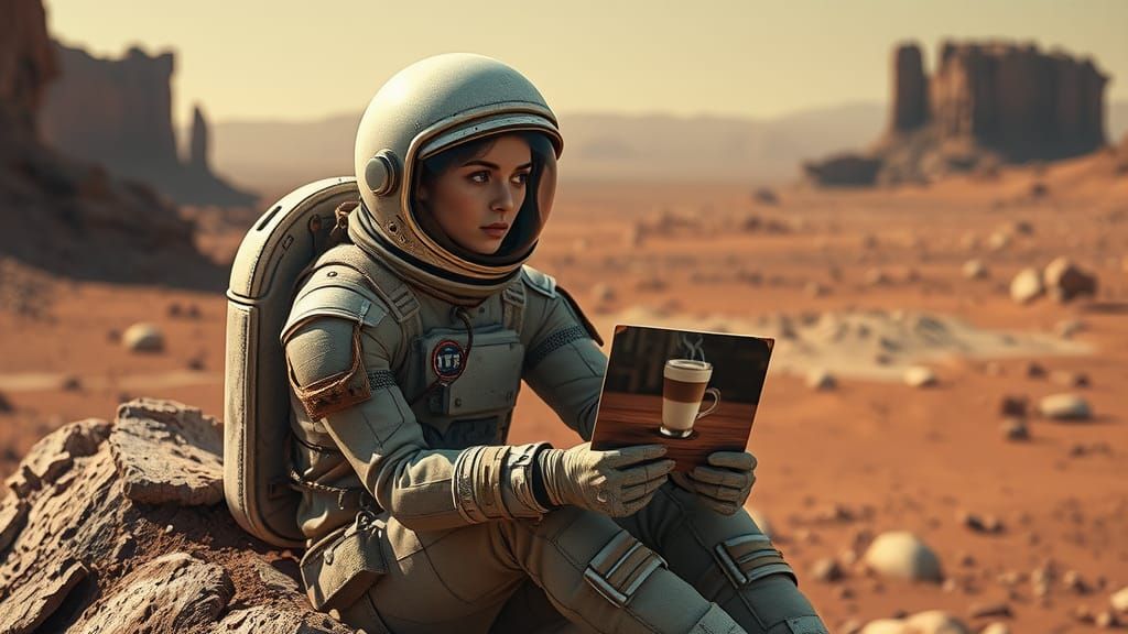 Astronaut's Martian Nostalgia: A Syd Mead Inspired Scene