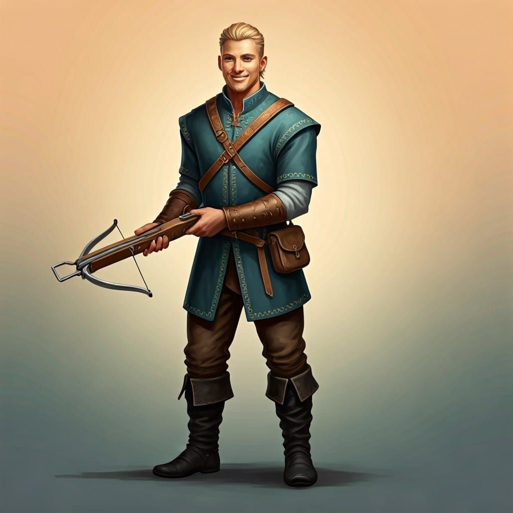 Tall Huntsman in Teal Tunic with Worn Leather Armor