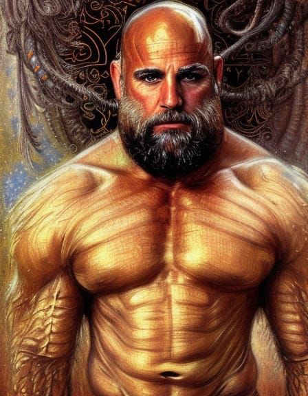 Bill Goldberg as God in Expressionist Oil Painting