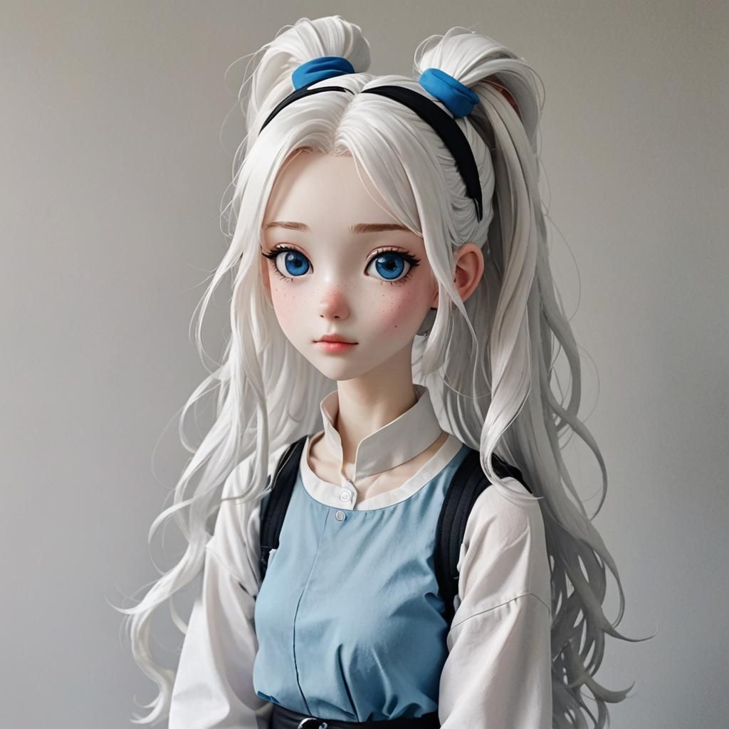 Anime Girl with Snow-White Hair in Manga Style