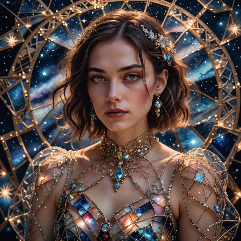 Woman in Glass Dress with Night Sky Background