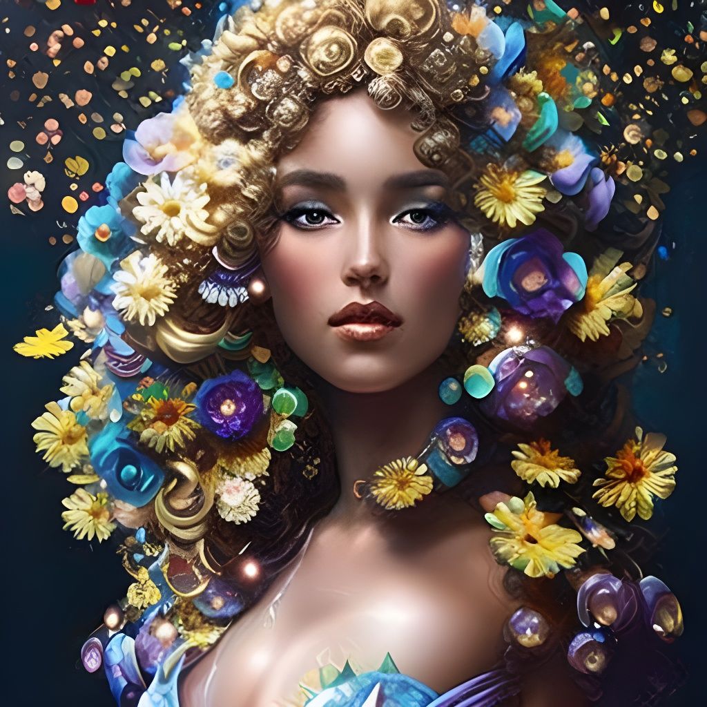 Queen with Crystal Flowers: Hyperdetailed Art Nouveau Portra...