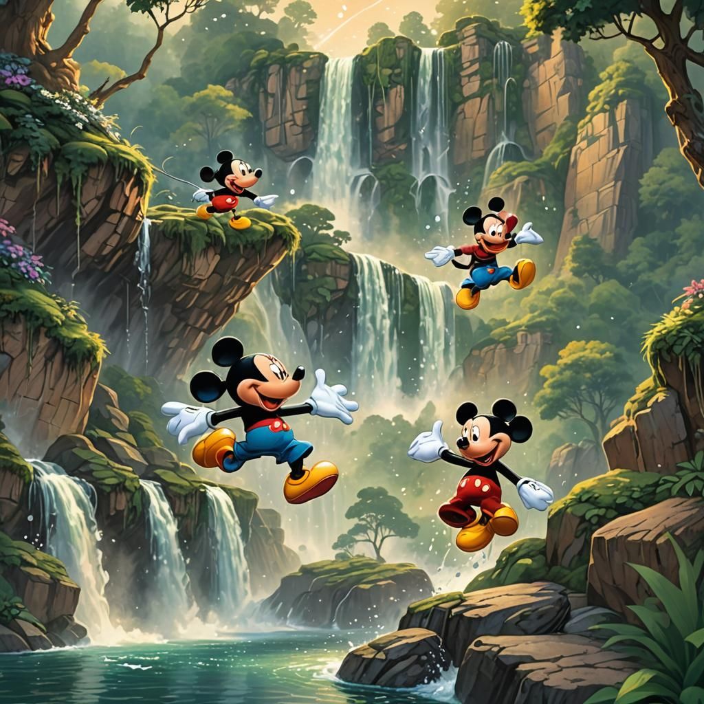 Goofy and Mickey's Waterfall Adventure: Disney-Inspired Art