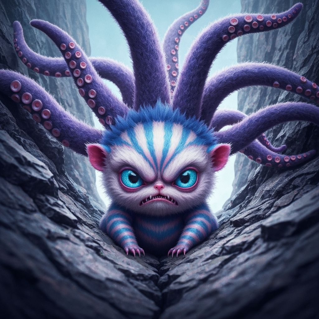 Creepy Cute Creature with Neon Stripes and Tentacles