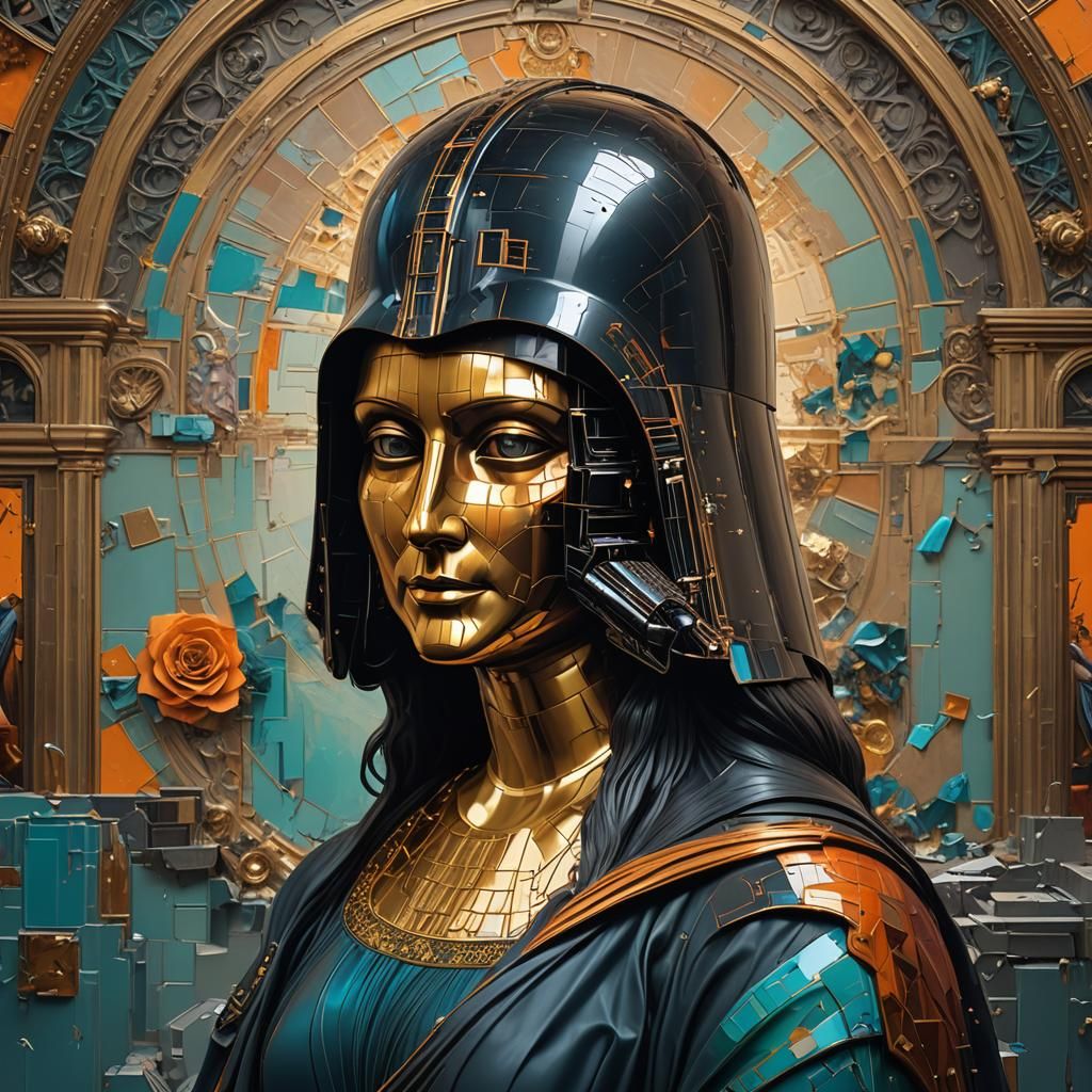 Mona Lisa with Darth Vader Helmet, Detailed Concept Art