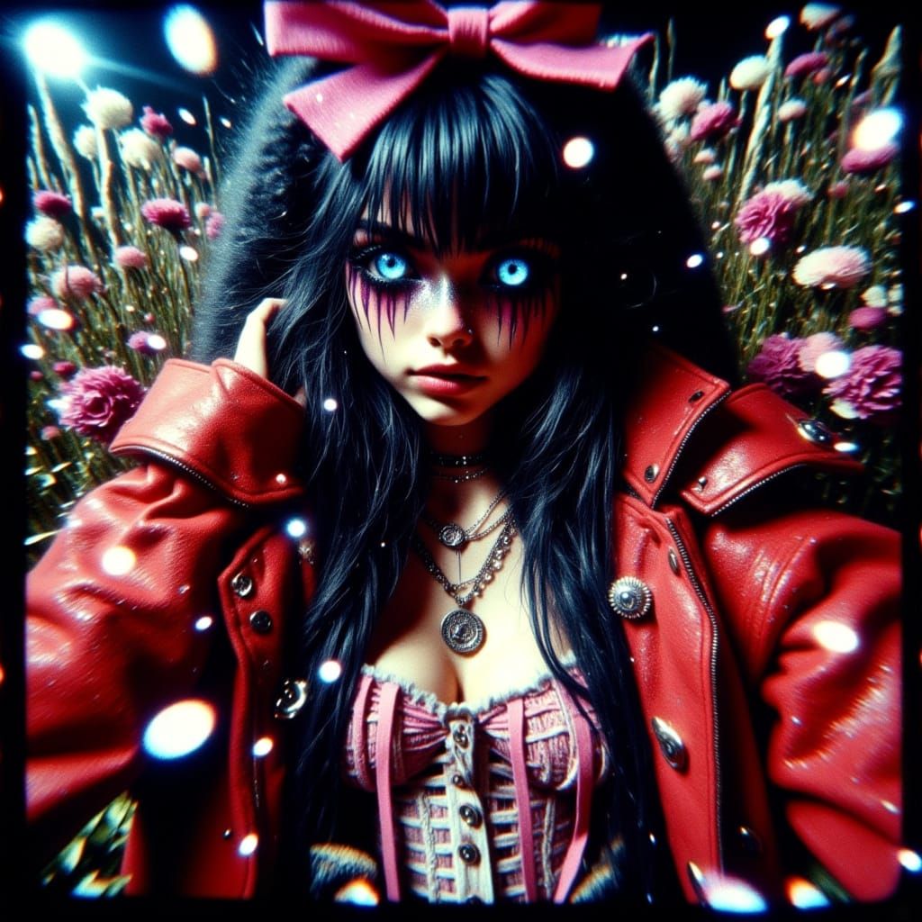 Gritty Noir Girl in a Bokeh Flower Garden
