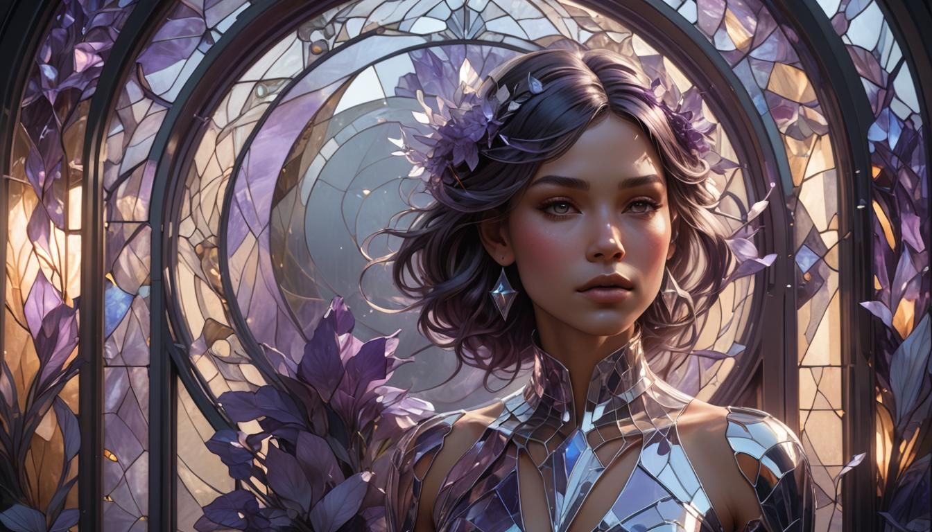 Woman at Amethyst Doorway: Ethereal Concept Art