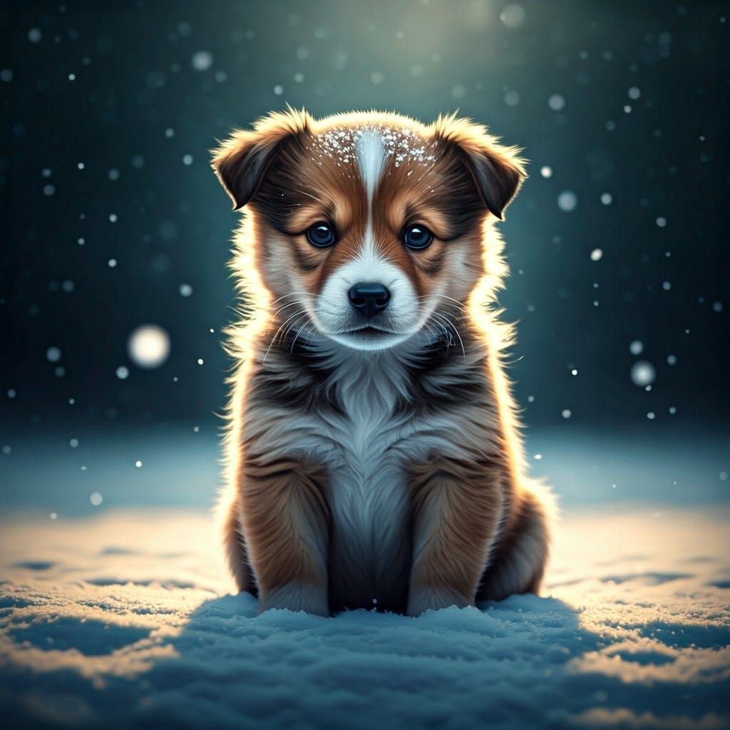 Puppy in Winter Wonderland, Digital Art