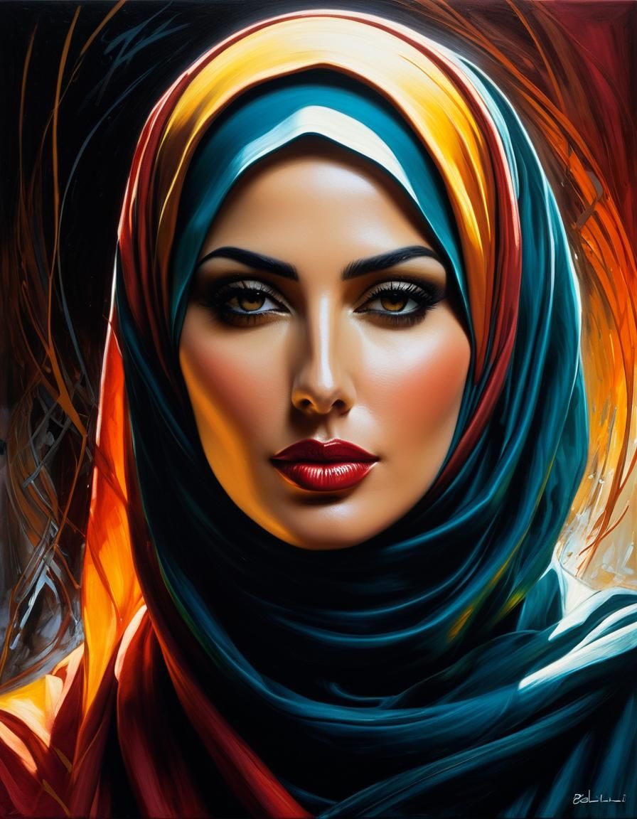 Monica Bellucci as Overweight Hijabi, Oil Painting