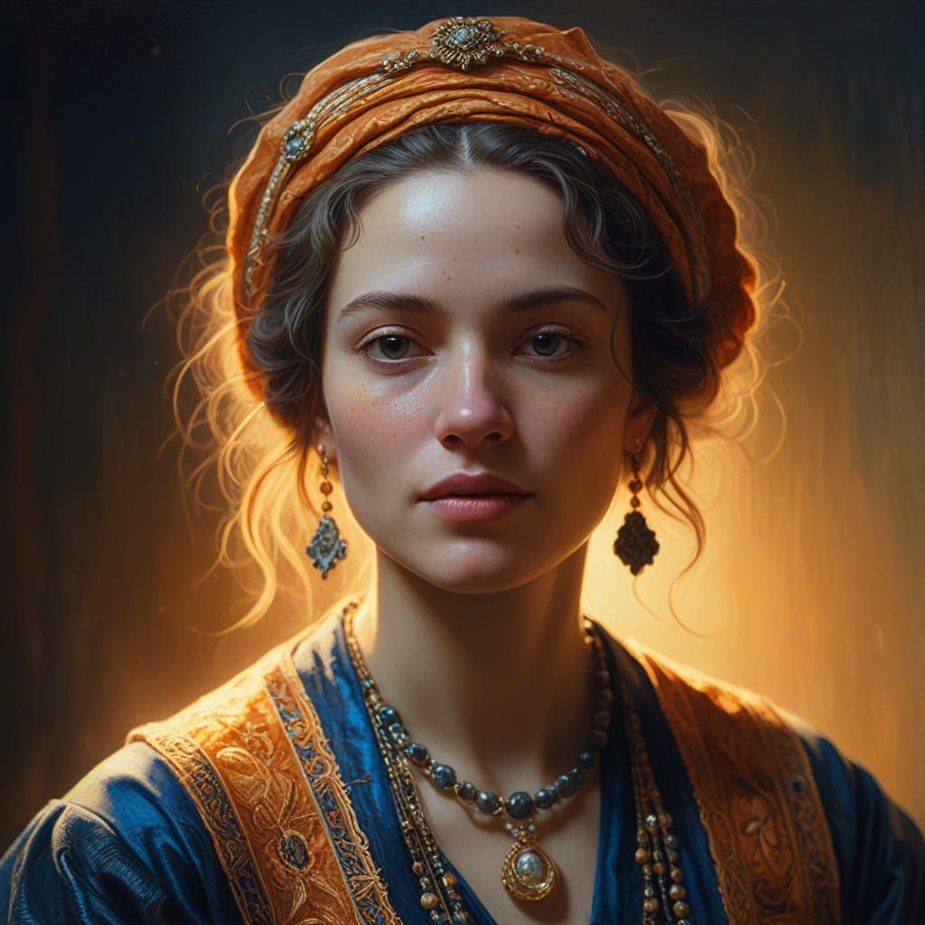 Woman in Ornate Clothing: Oil Painting Portrait