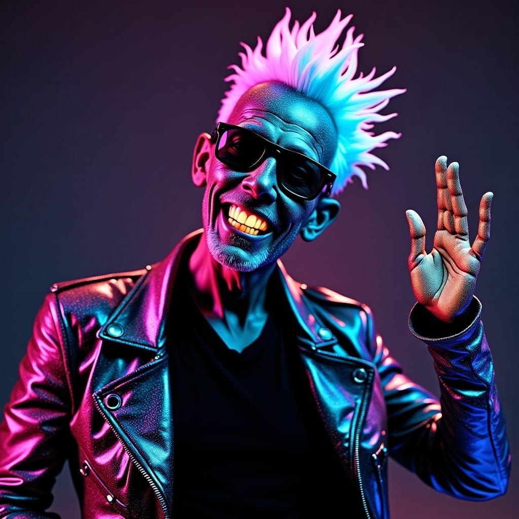 Glitching Holographic Figure in Neon Cyberpunk Style