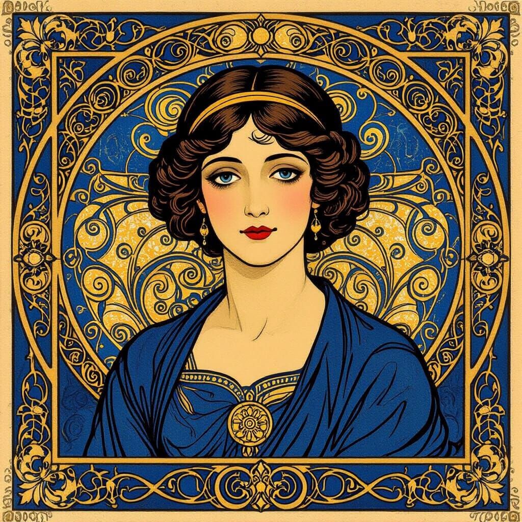 Golden Flag in Art Nouveau Style with Blue Half