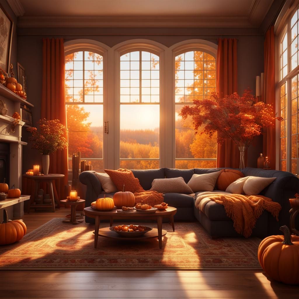 Cozy Autumn Living Room at Golden Hour