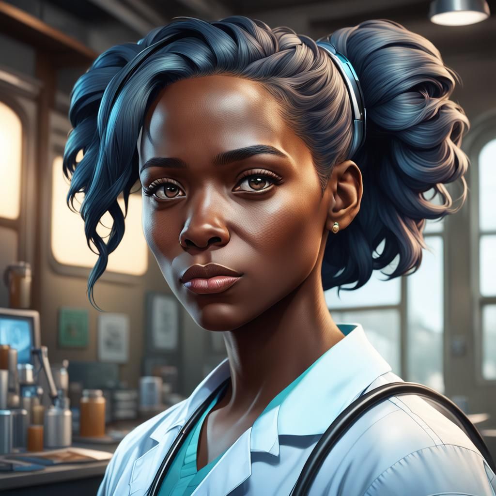 Black Female Veterinarian Portrait in Digital Art Style