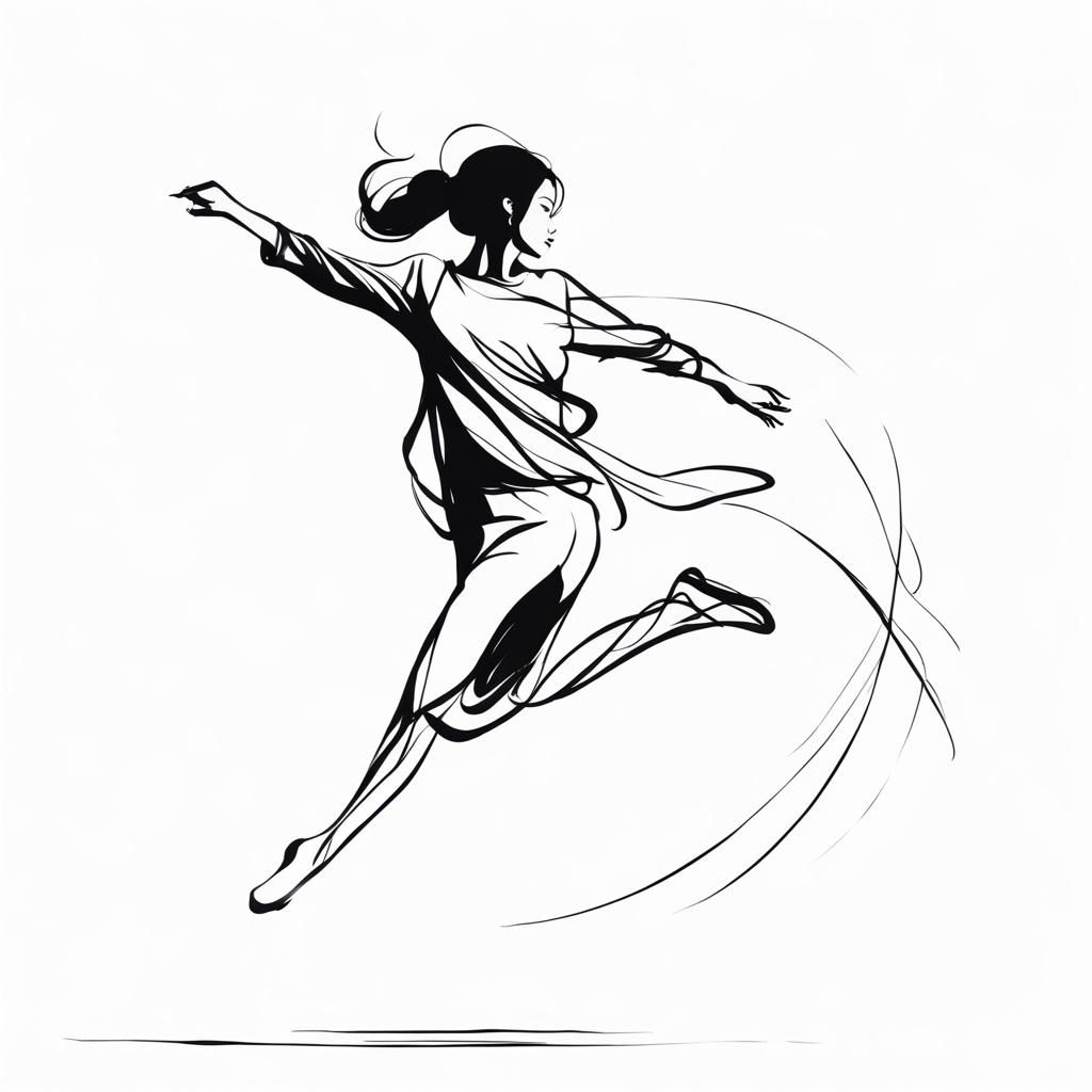 Minimalist Abstract Line Art of Jumping Model