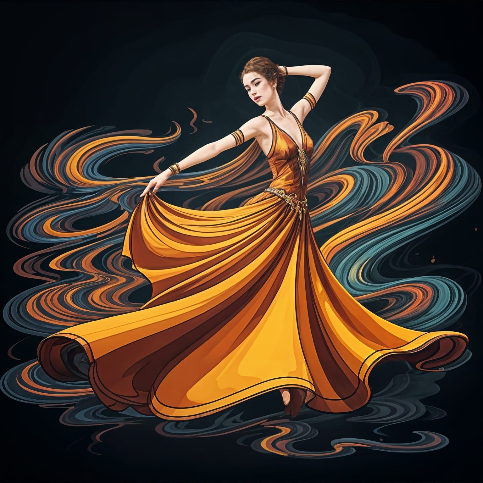 Dancing Woman in Swirling Colored Smoke