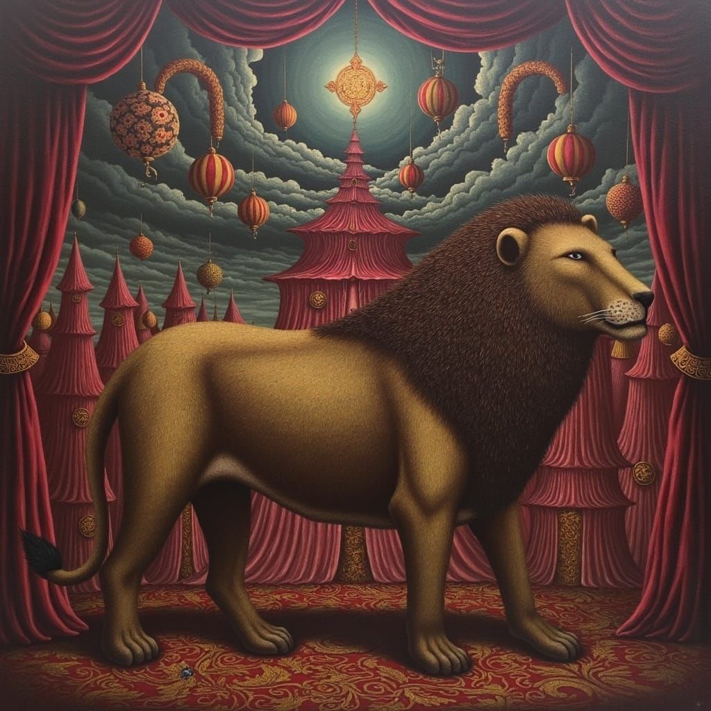 Surreal Lion in Circus Style