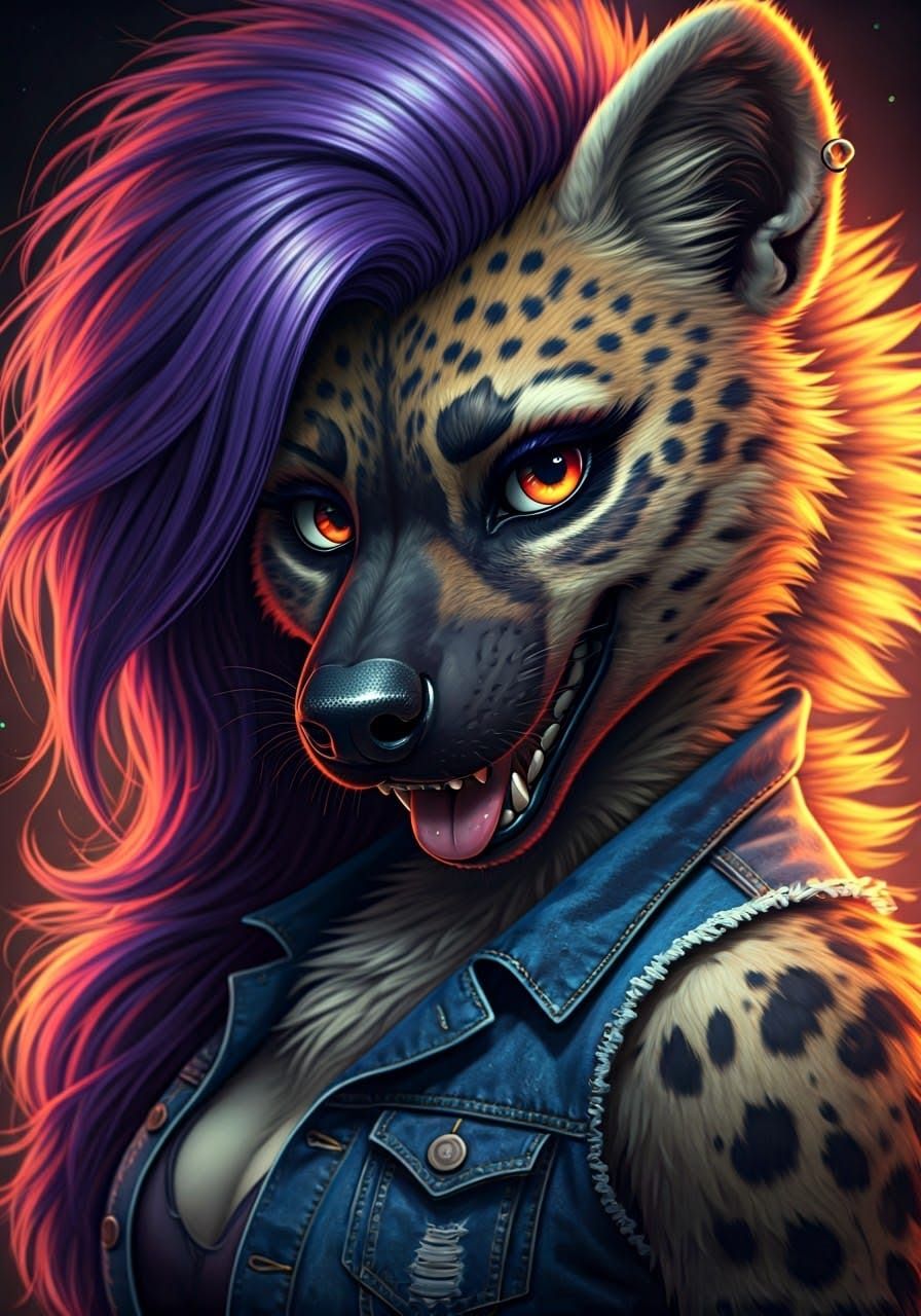 Sultry Feline Hyena Goddess in Psychedelic Haze