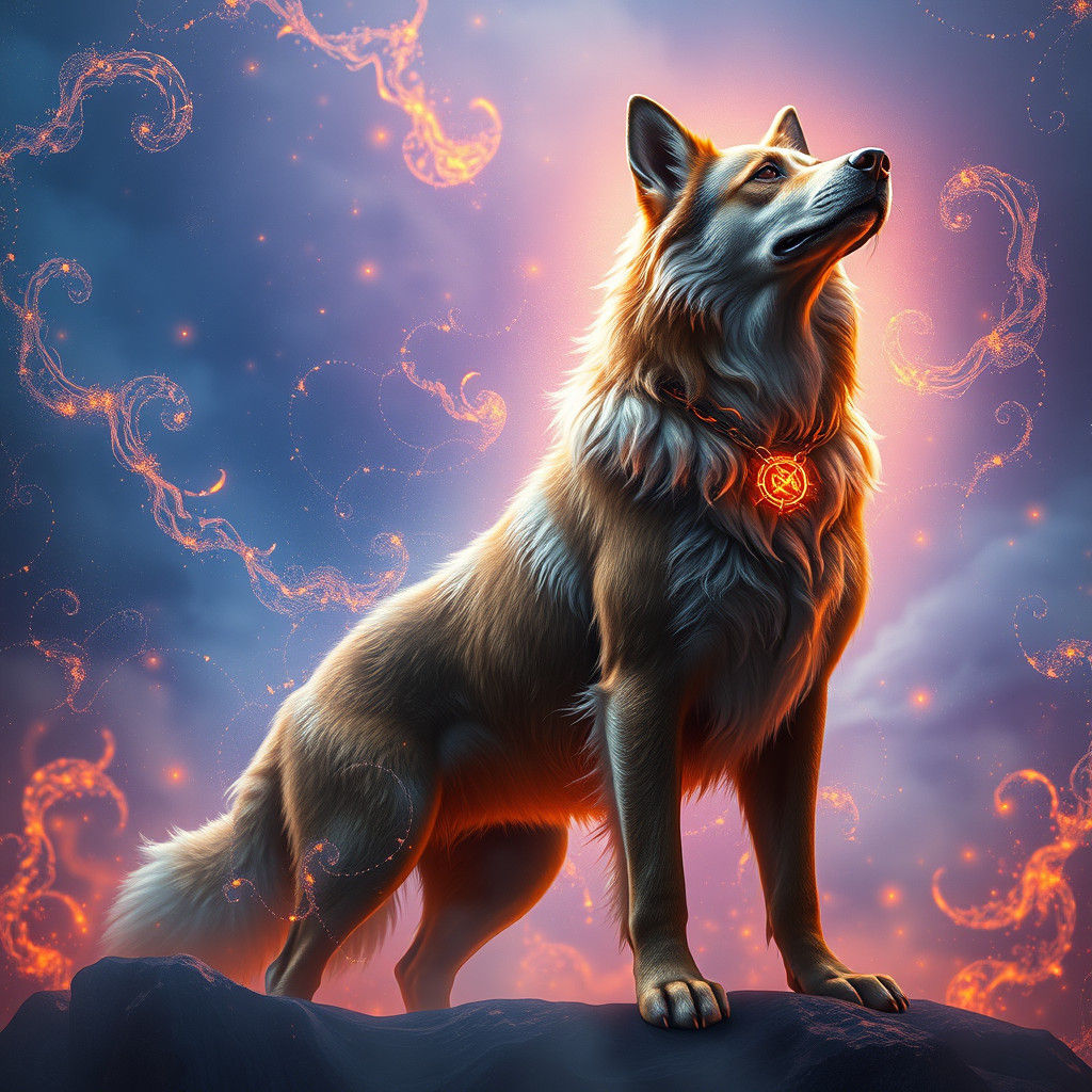 Mystical Canine in a Dreamlike Landscape