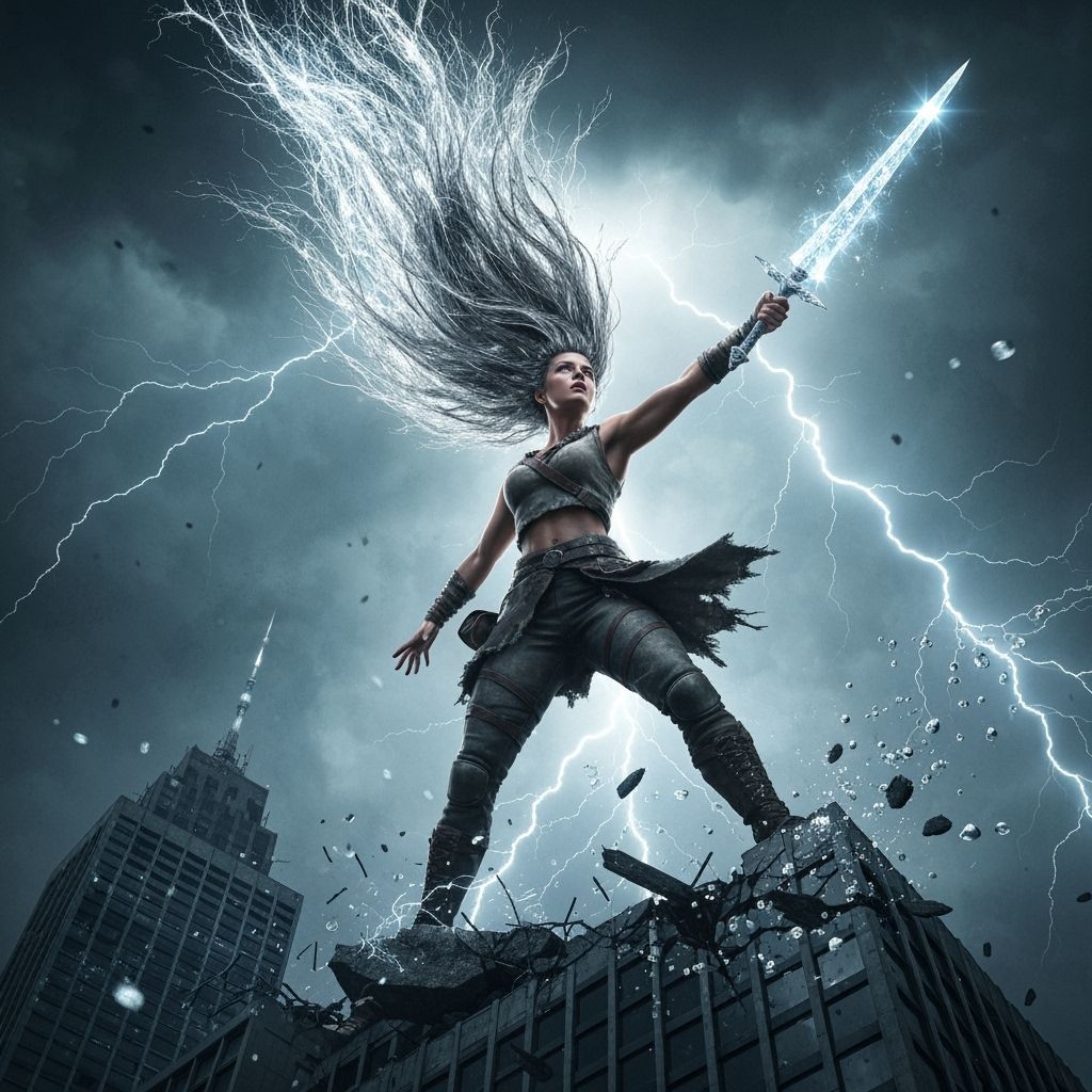 Warrior Woman in Supernatural Storm with Mercury Hair