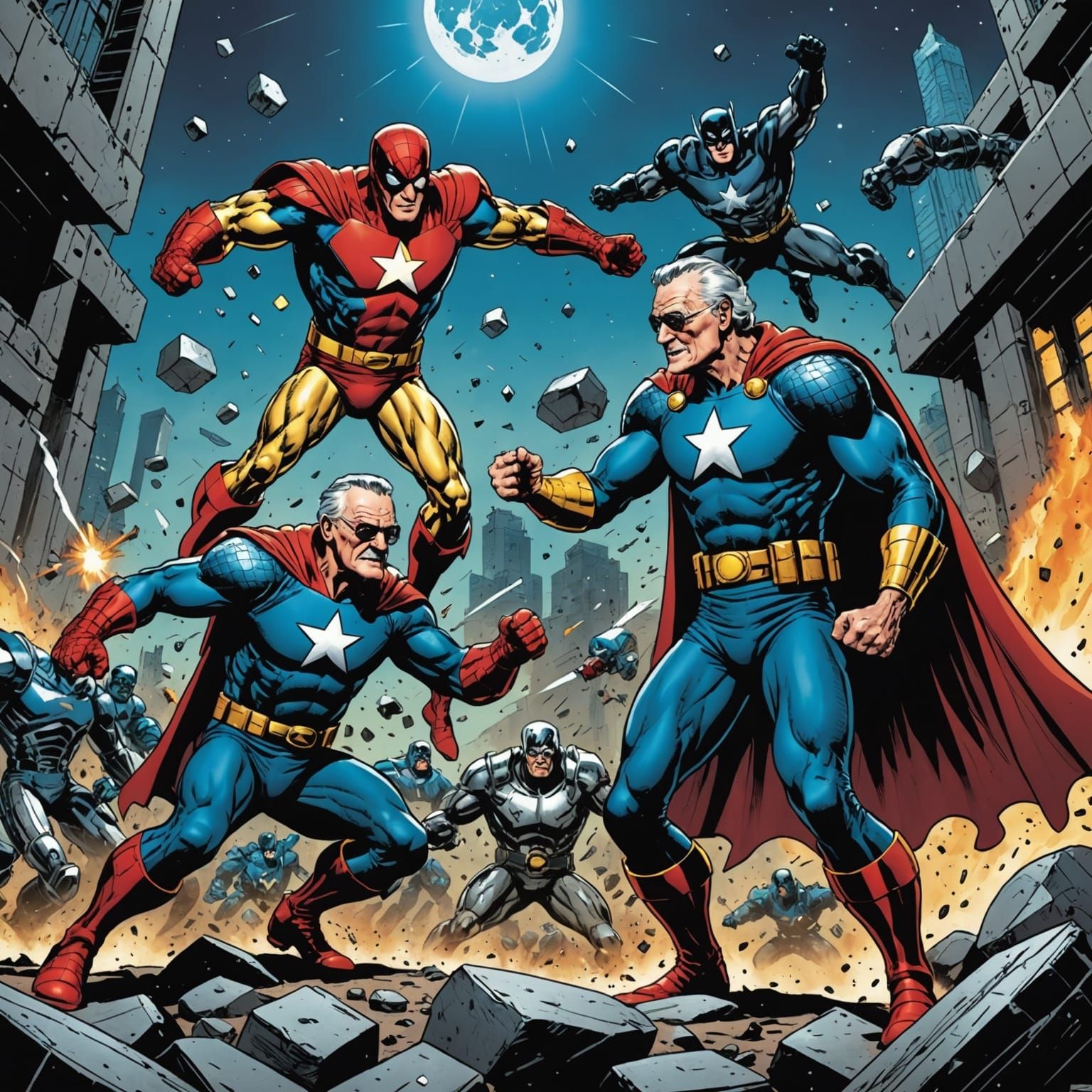 Superhero's Last Stand: Comic Book Battle in Stan Lee Style