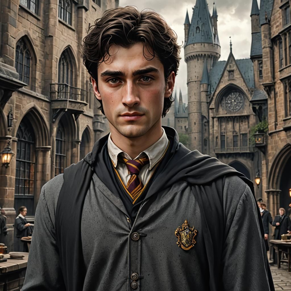 Handsome Young Man in Hogwarts Uniform, Detailed Matte Paint...