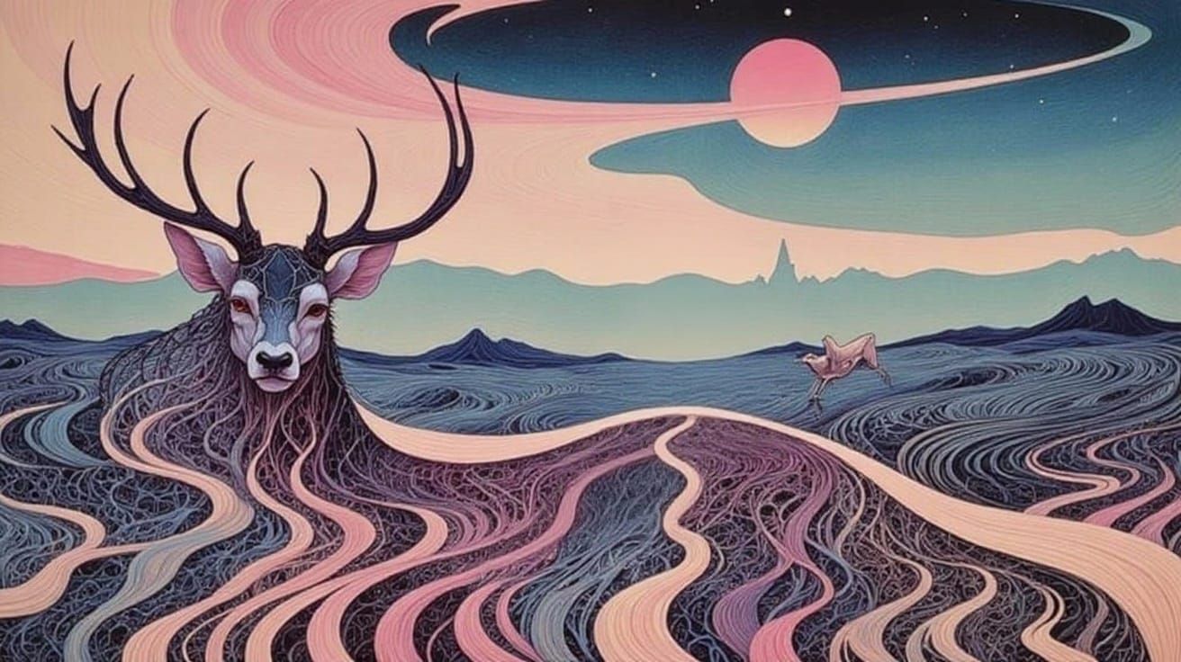 Op-Art Nomad with Wave Patterns in Desert Glitch Horizon