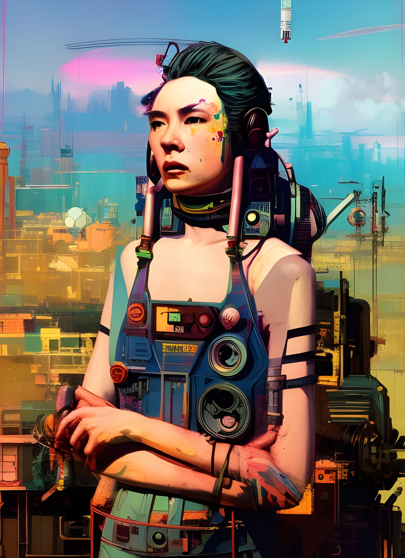 Atompunk Pilot in Retro-Futuristic Space Station