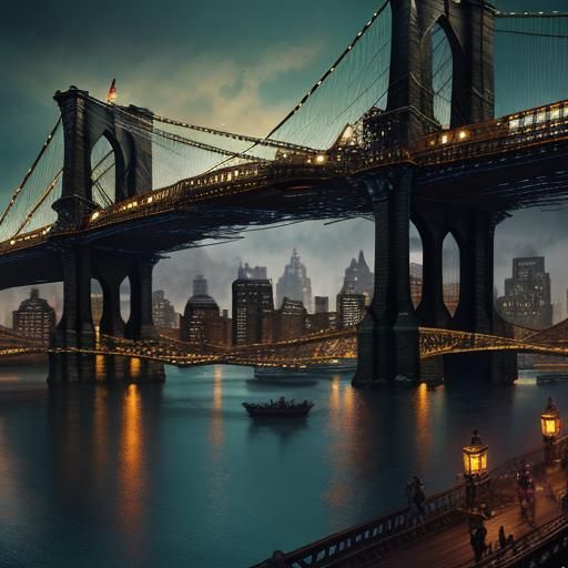 Puppet Mice Dance on Brooklyn Bridge: Detailed Art