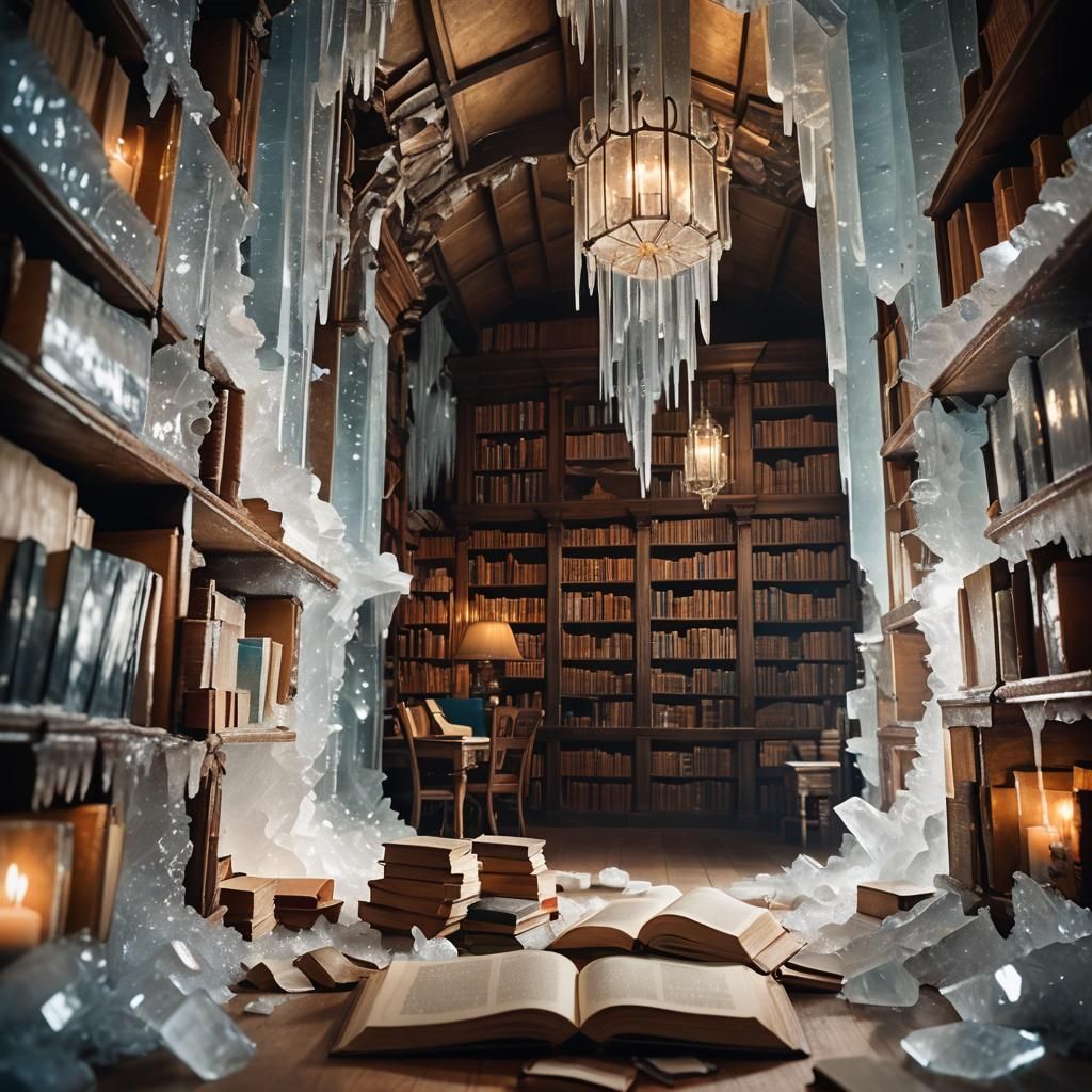 Crystal Cave Library with Floating Books