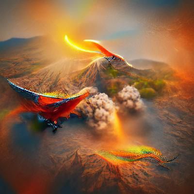 Fire Dragon Over Volcano: 8K Artstation Artwork