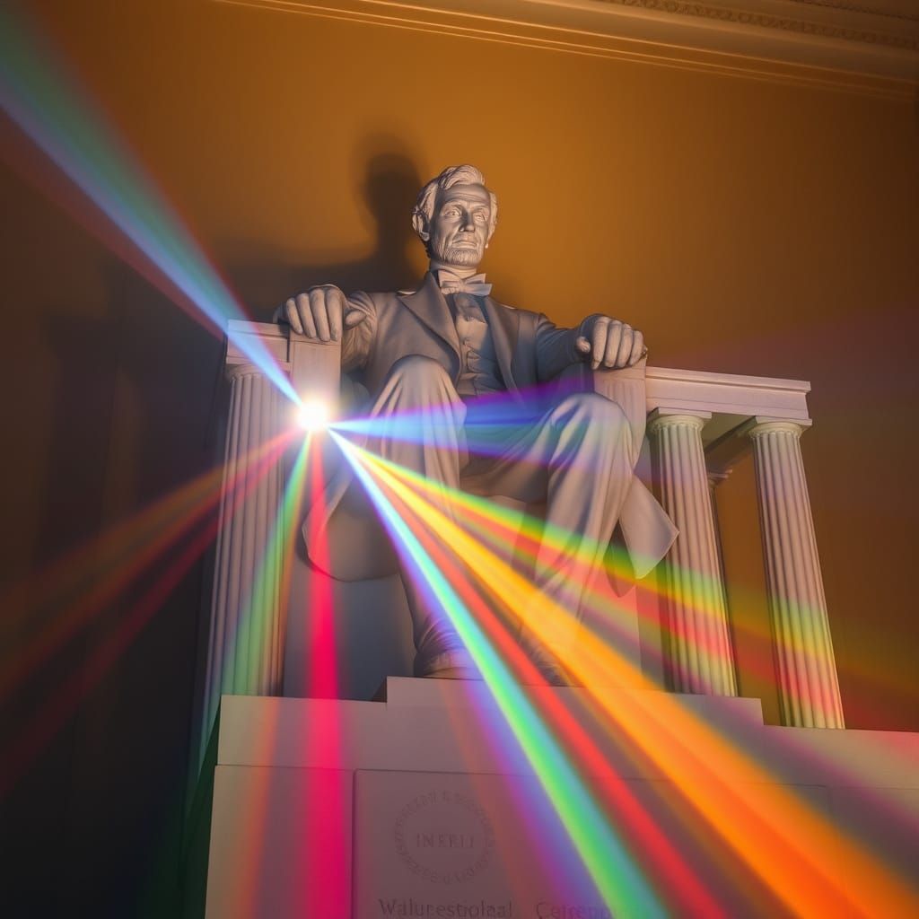 Crystal Lincoln Memorial with Rainbow Refraction