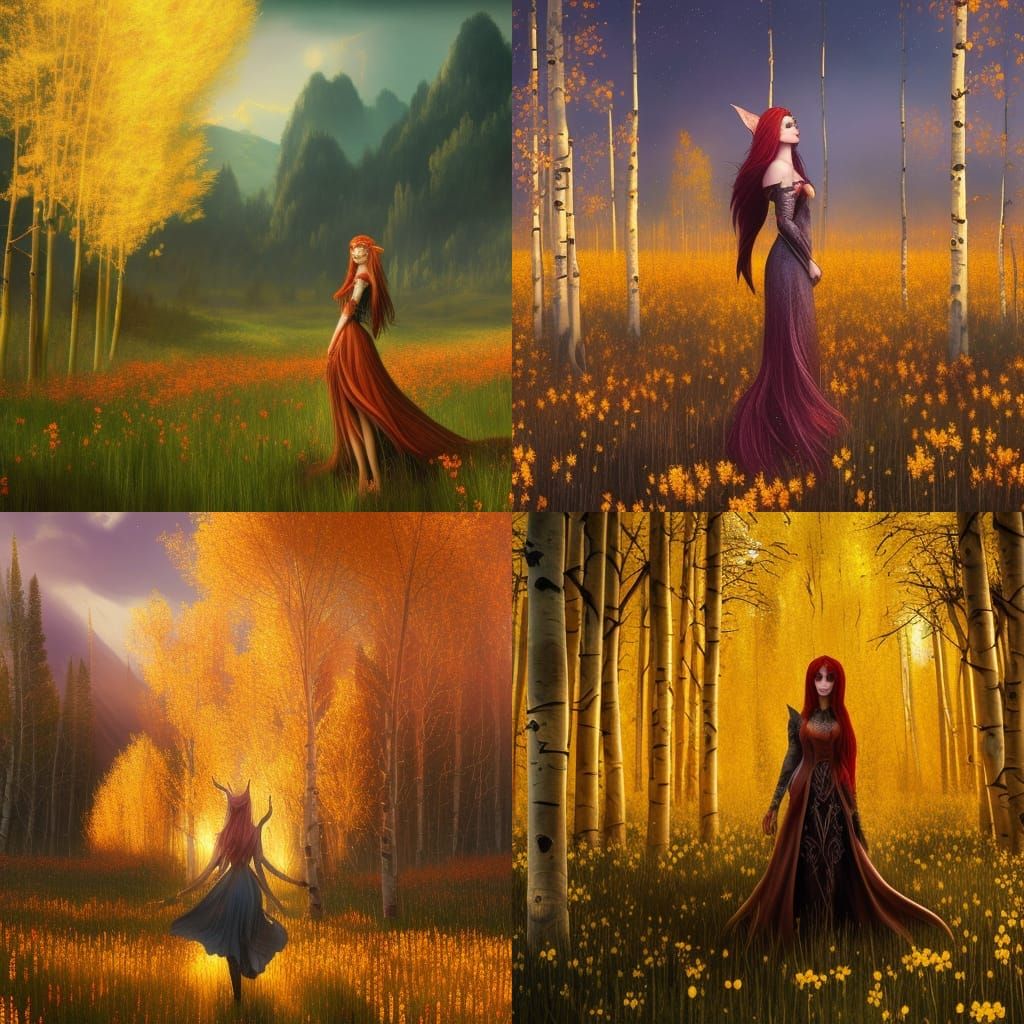 High Gothic Elven Queen in Golden Aspen Forest