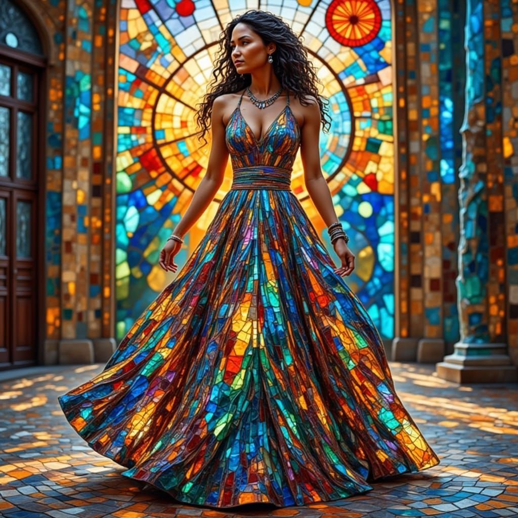 Stained Glass Dress in Vibrant Mosaic Patterns