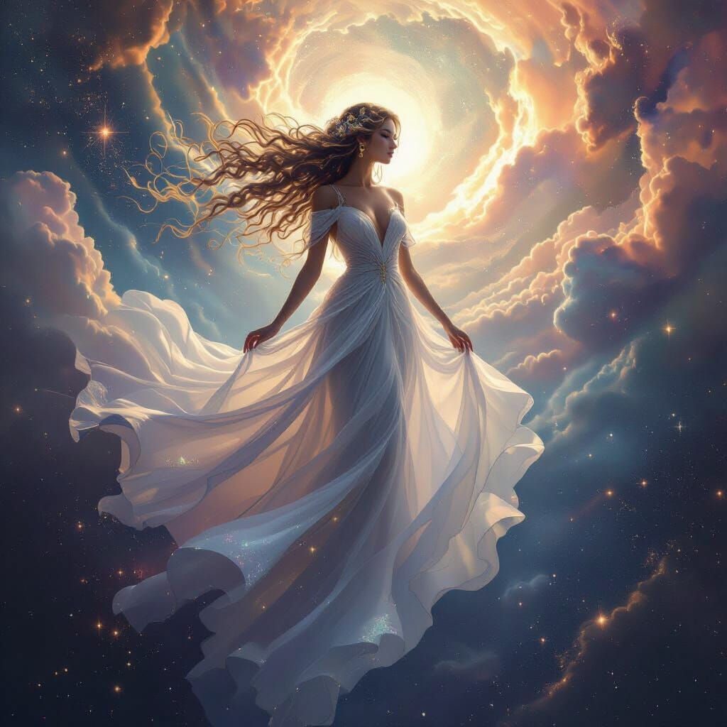 Celestial Goddess in Stardust Nebula: Digital Art