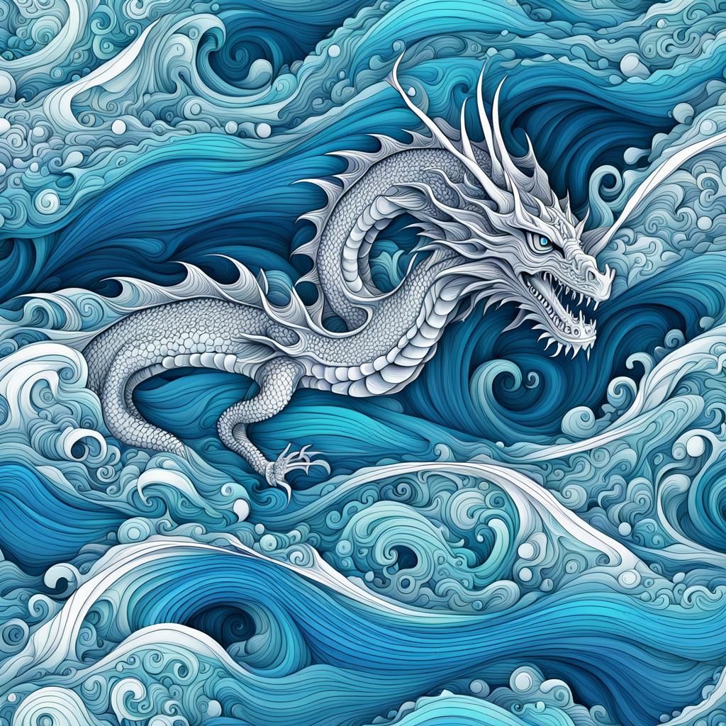 Underwater Dragon in Abstract Fractal Style