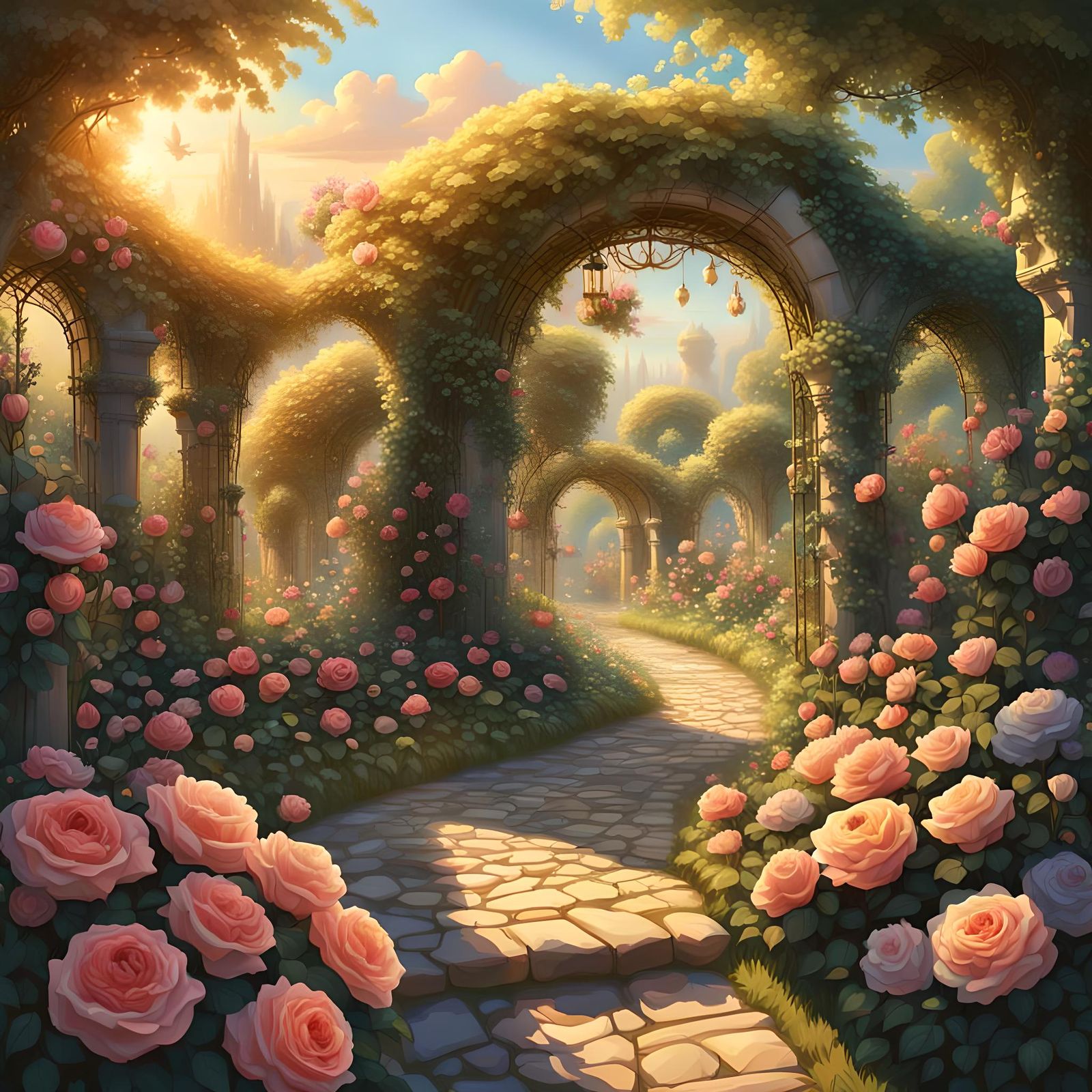 Summer Rose Garden: Detailed Matte Painting