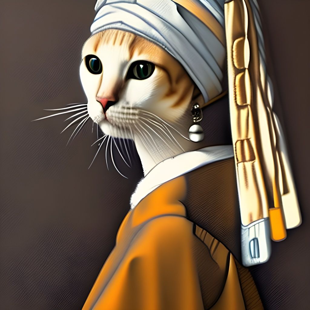 Anthropomorphic Cat Painting in Renaissance Style